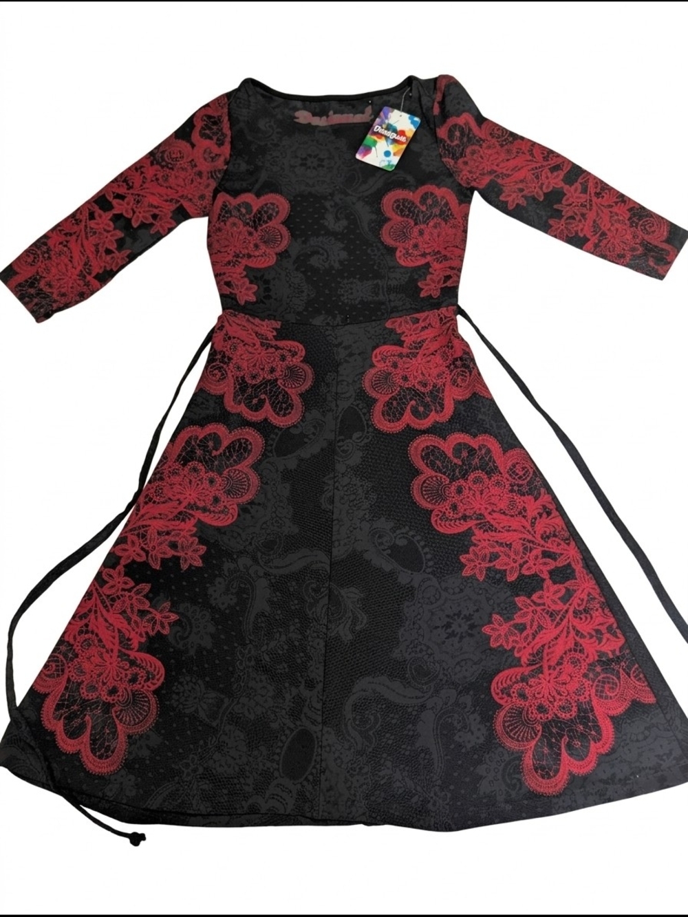 Desigual Black and Red Floral Fit-and-Flare Dress